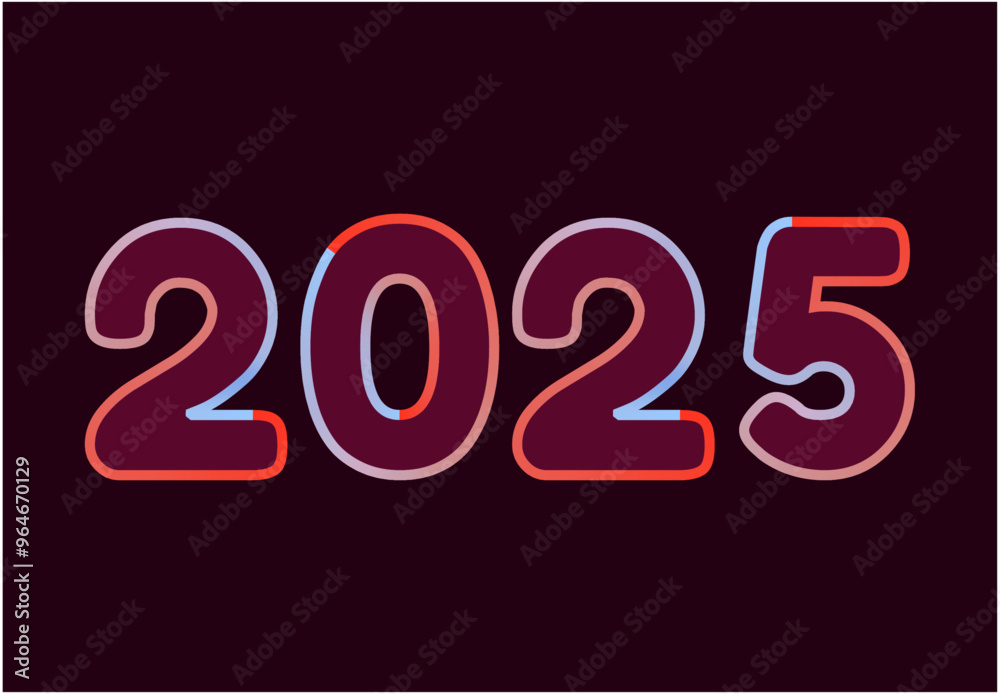 2025 Happy New Year Typography Neon Design Abstract Vector Illustration With Purple Background 2025 Happy New Year Typography Neon Design Abstract Vector Illustration With Purple Background