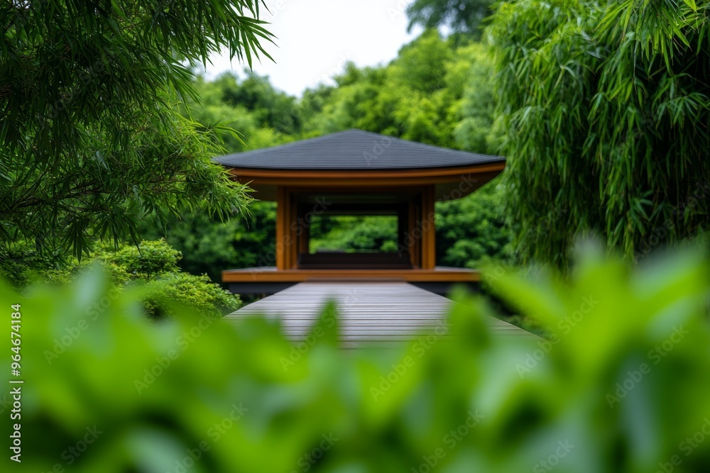 Golden Pavilion viewed through a canopy of bamboo adding an element of tranquility and seclusion to the scene