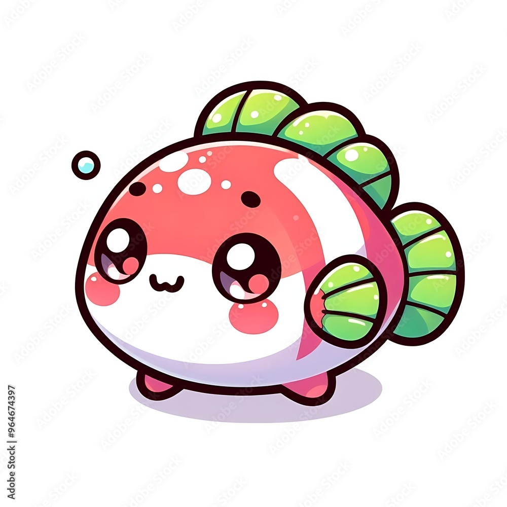 Obraz premium Cute cartoon fish, flat cartoon style illustration, kawaii, chibi, white background, character 
