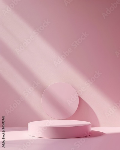 Soft Pink Minimalist Mockup with Circular Podium on Pastel Background, Featuring Gentle Shadows and Diffused Light