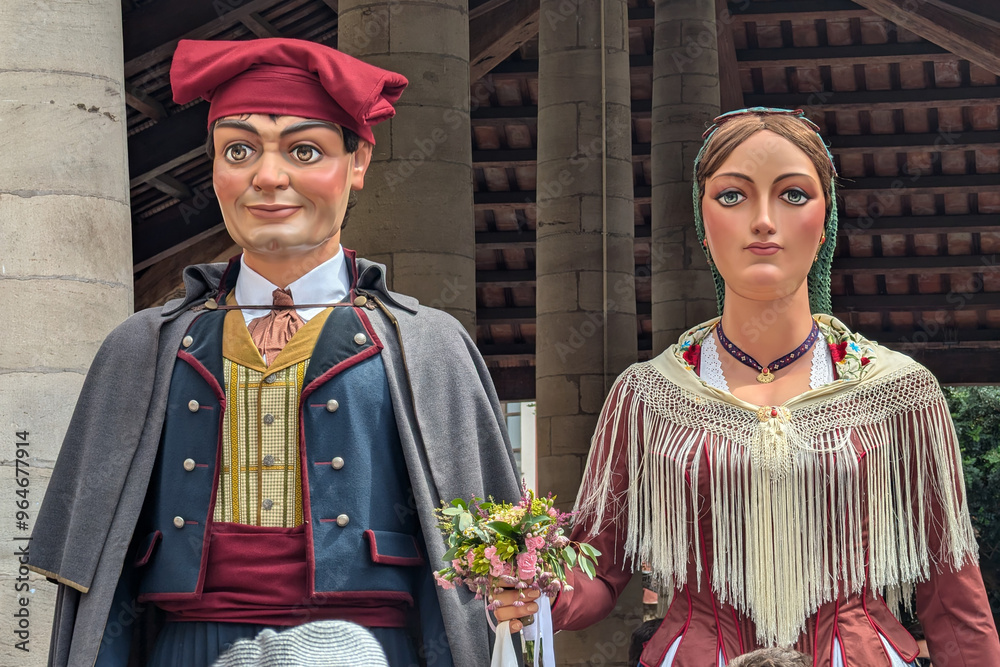 Gegants Petits de Vilanova i la Geltru in front of La Porxada in Granollers
