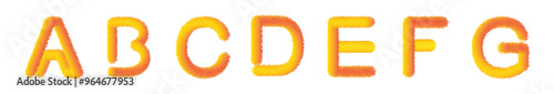 Fluffy text effect. Alphabet Letters A,B,C,D,E,F,G Yellow color