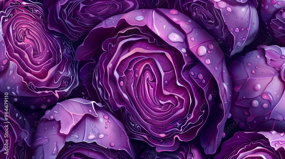 Obraz premium Background of red cabbage. Vegetables for good healthy food. Fresh organic purple cabbage. Vector illustration.