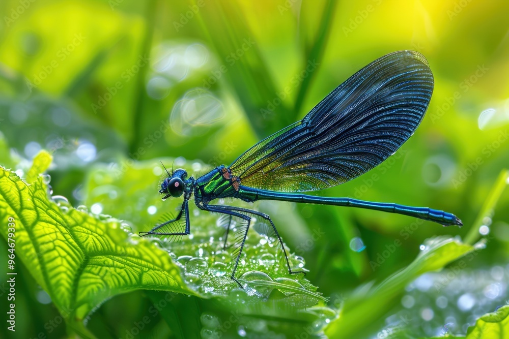 A red dragonfly up-close on a green leaf, background softly blurred. Beautiful simple AI generated image A red dragonfly up-close on a green leaf, background softly blurred. Beautiful simple AI generated image