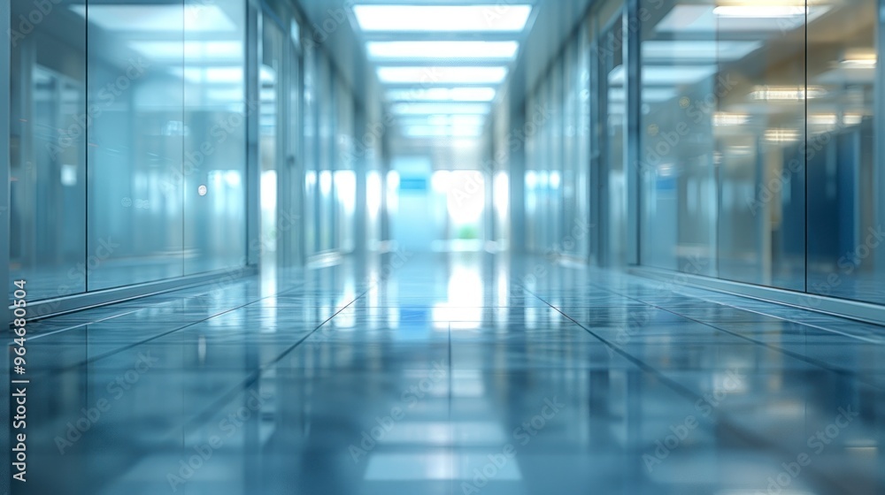 A modern glass corridor in an office building with reflective surfaces and soft lighting, creating a calm and professional atmosphere. A modern glass corridor in an office building with reflective surfaces and soft lighting, creating a calm and professional atmosphere.