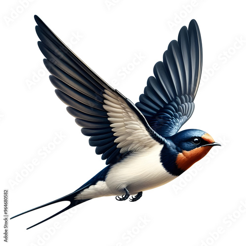 Red-rumped swallow in flight, Cecropis daurica, isolated on white, birds of Montenegro photo