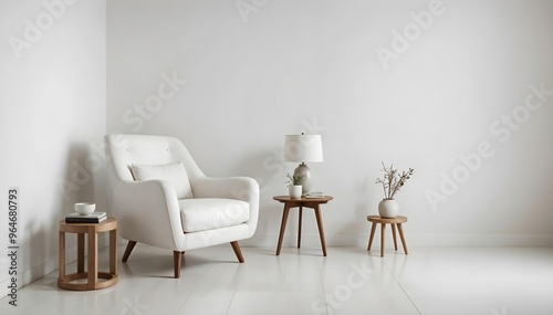 Stylish and Minimalist Living Room Setup with Comfortable Chair and Decorative Accents