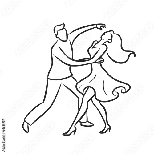 Outline illustration of a couple dancing passionately in a dynamic pose