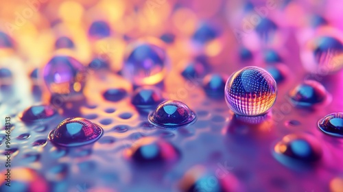 Abstract Water Droplets with Neon Rainbow Colors photo