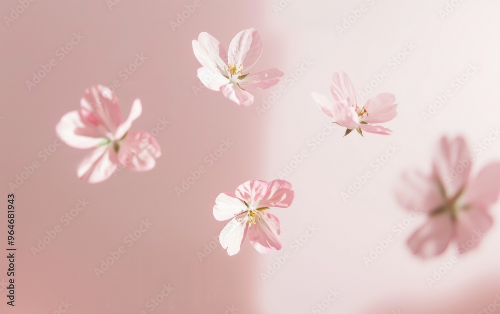 Levitating Pastel Pink Flowers Dynamic Contemporary Elegant Aesthetic with Soft Shadows and Playful Motion