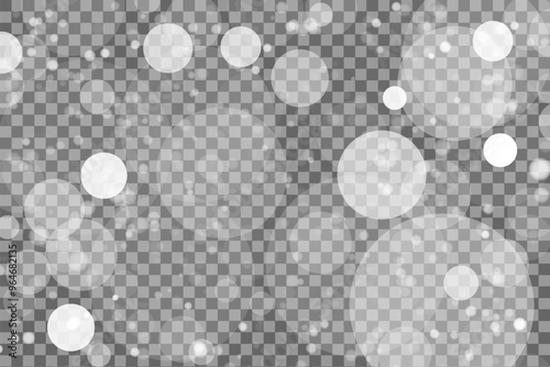 White png dust light. Bokeh light lights effect background. Christmas background of shining dust Christmas glowing light bokeh confetti and spark overlay texture for your design.