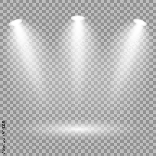 Vector Spotlights.Scene illumination collection, transparent effects.Bright lighting with spotlights.