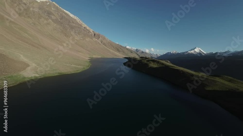 Chndra Tal lake arial drone shot photo