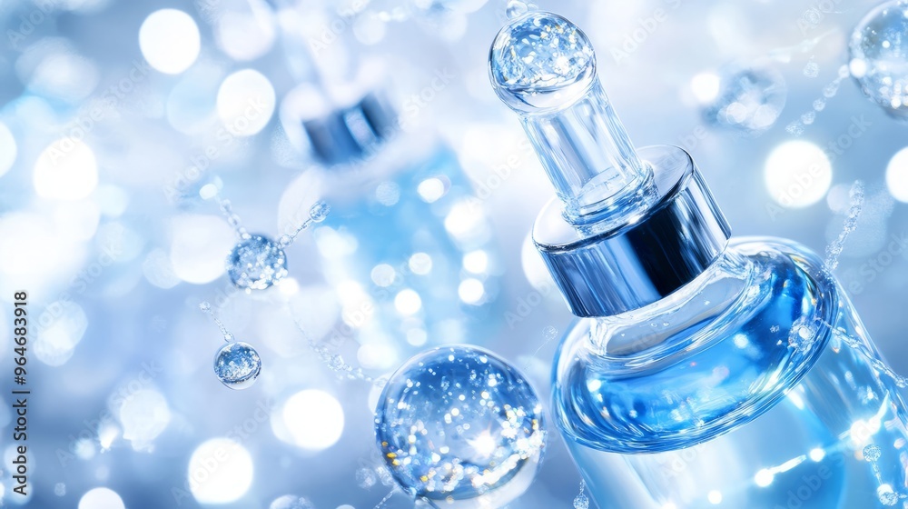Blue Dropper Bottle with Sparkling Water Droplets Blue Dropper Bottle with Sparkling Water Droplets