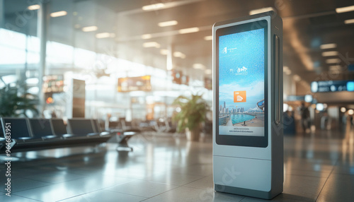 Modern digital information kiosk showing departure information in airport terminal