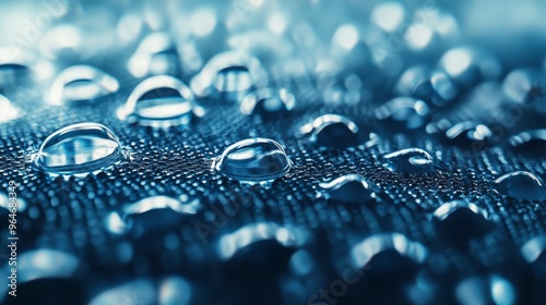 Blue Water Droplets On Textured Surface Abstract Macro Background photo