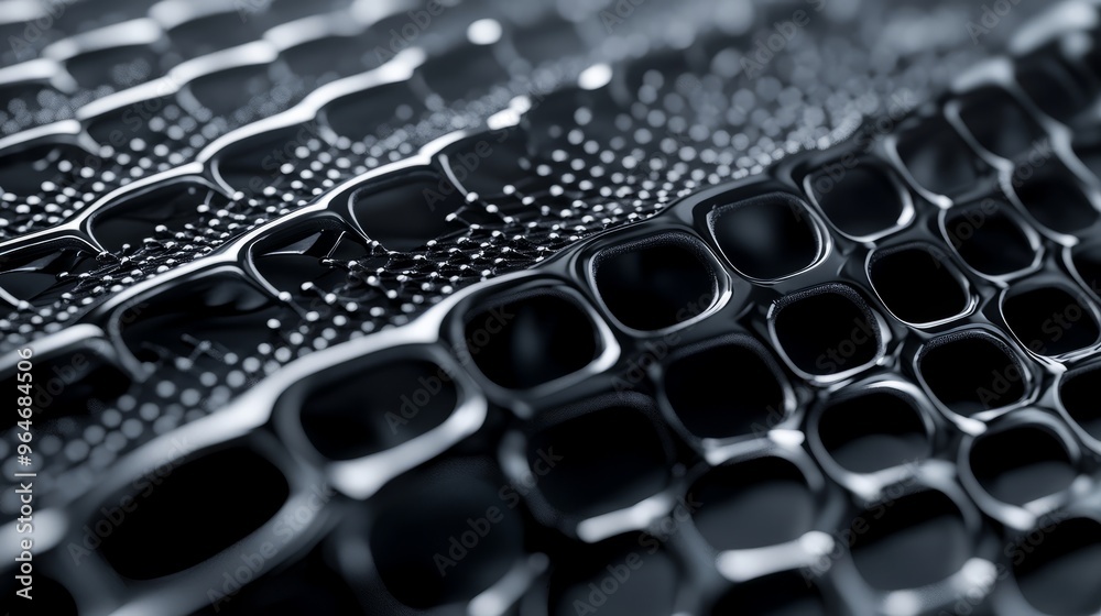 Obraz premium Abstract Metal Grid Pattern Black And White Closeup Geometric Industrial Texture Background Design