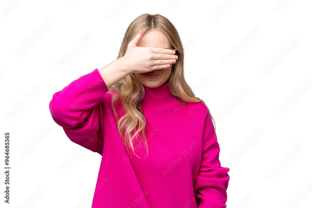 Young English woman over isolated background covering eyes by hands. Do not want to see something Young English woman over isolated background covering eyes by hands. Do not want to see something
