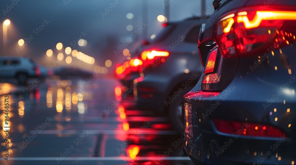 Car parked at outdoor parking lot. Used car for sale and rental service. Automobile parking area. Car dealership and dealer agent concept.