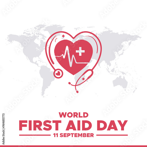 World First Aid Day,11 September, First aid social media template, stock illustration, vector file. World First Aid Day greeting card, banner, ads, post, poster design.