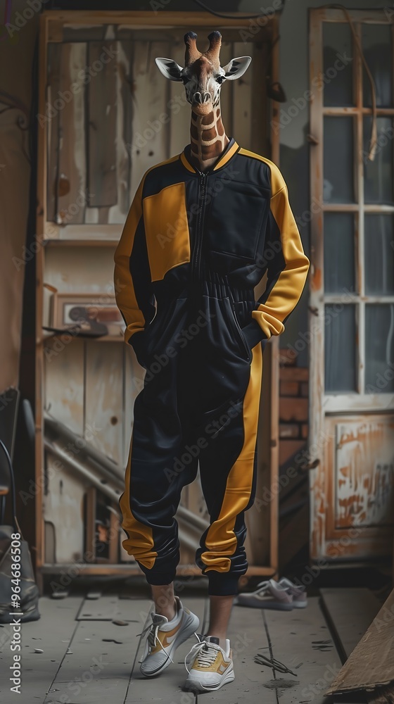Obraz premium Fashion sports giraffe strides down the catwalk
