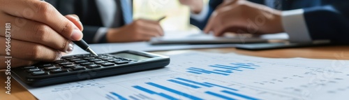 Close-up of financial analysis with calculator and charts. Ideal for business presentations and finance-related content.