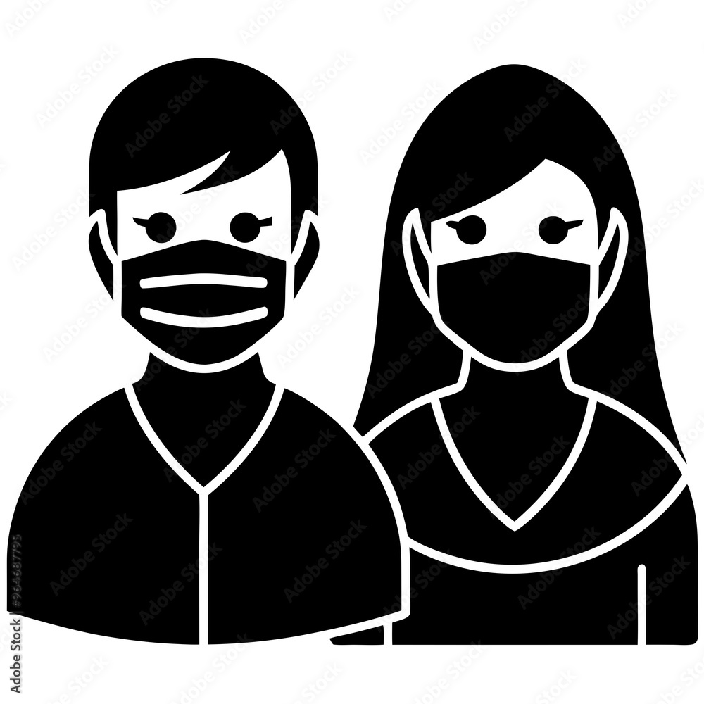 Vector Art of People Wearing Medical Masks Vector Art of People Wearing Medical Masks