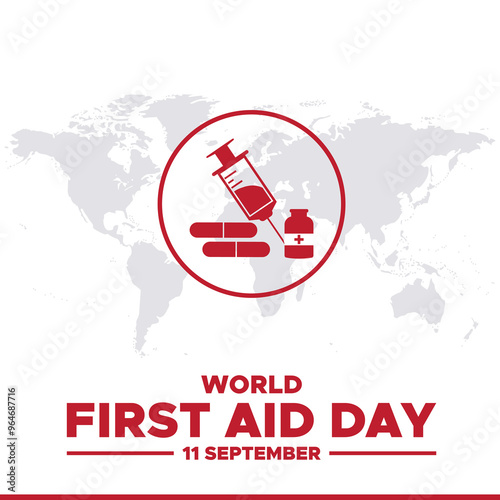 World First Aid Day,11 September, First aid social media template, stock illustration, vector file. World First Aid Day greeting card, banner, ads, post, poster design.