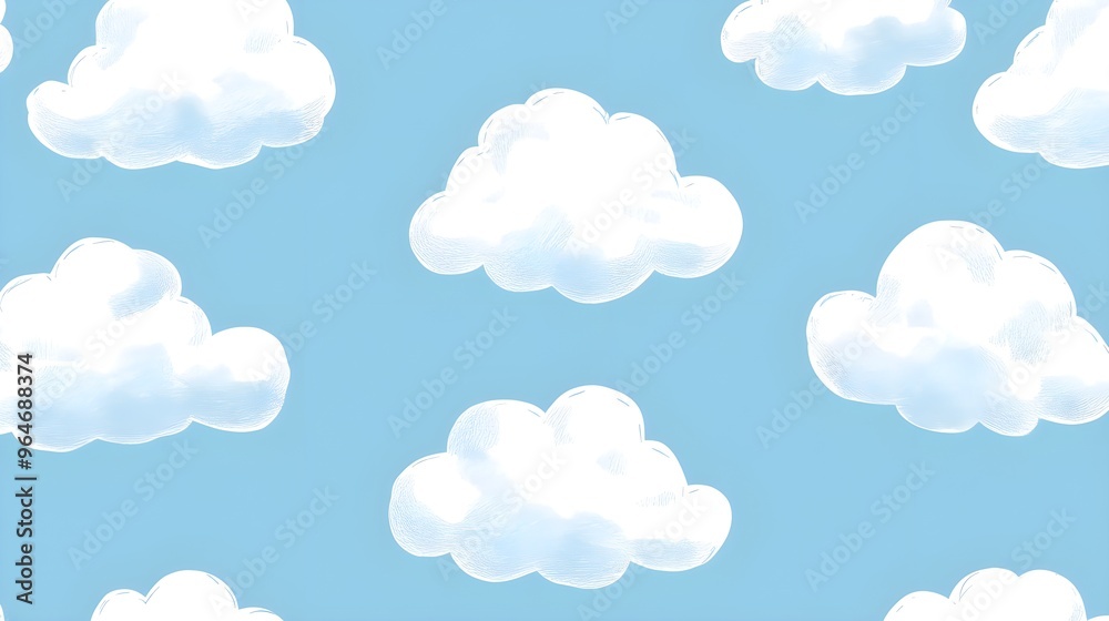 Blue Sky with White Clouds Seamless Pattern Background Blue Sky with White Clouds Seamless Pattern Background