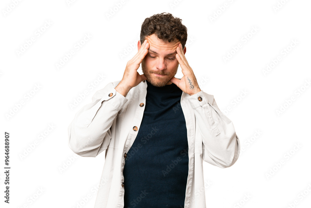 Brazilian man over isolated chroma key background with headache Brazilian man over isolated chroma key background with headache