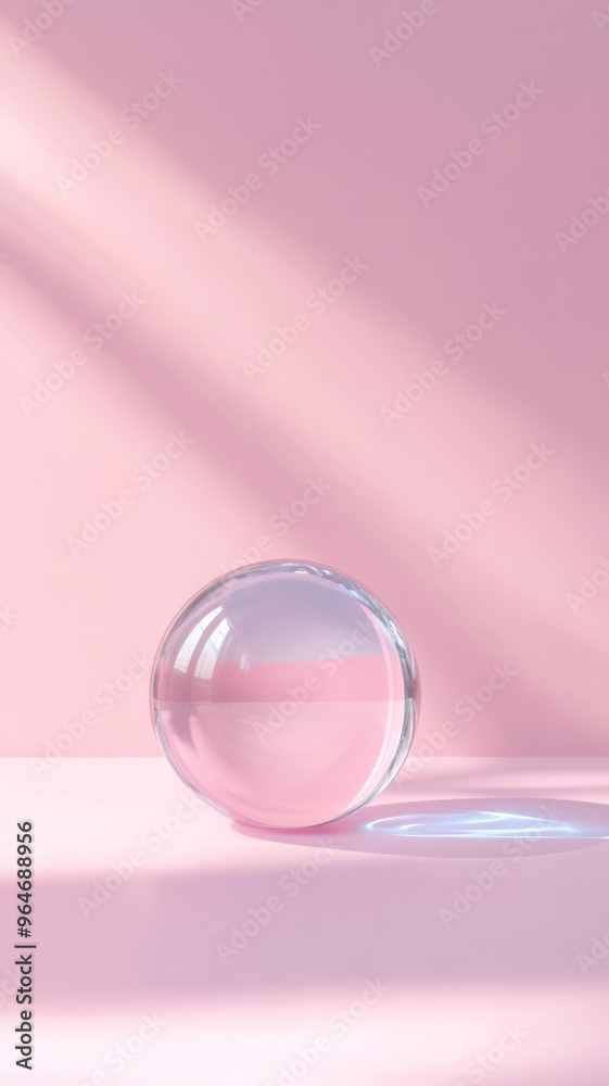 Glass sphere on a pastel pink and blue background Glass sphere on a pastel pink and blue background