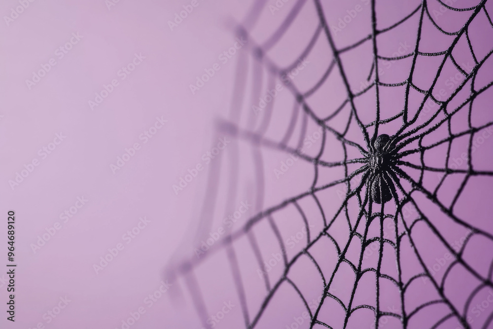 Obraz premium Spider on spiderweb with color background, Halloween concept