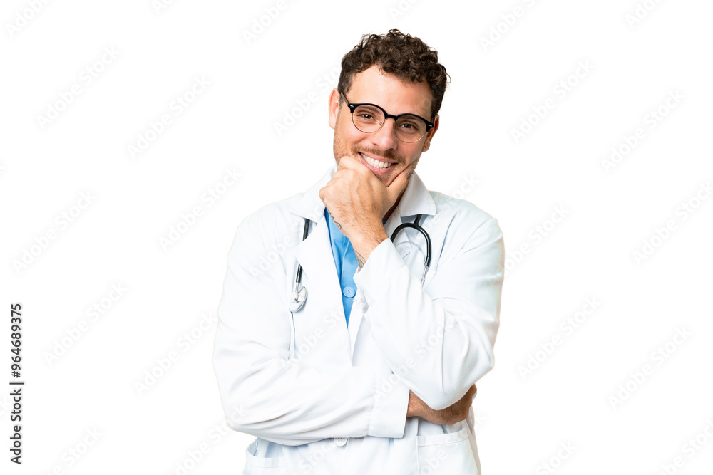 Brazilian doctor man over isolated chroma key background smiling Brazilian doctor man over isolated chroma key background smiling