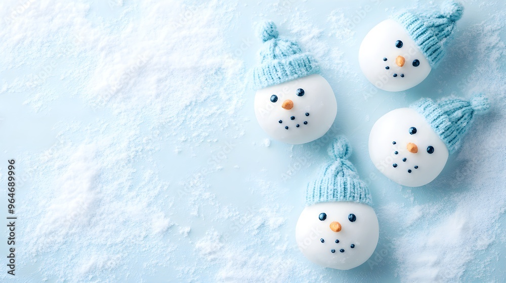 Cute Snowmen on Blue Background with Snow Cute Snowmen on Blue Background with Snow