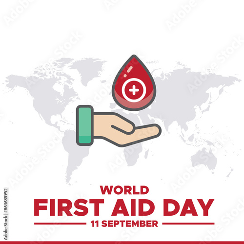 World First Aid Day,11 September, First aid social media template, stock illustration, vector file. World First Aid Day greeting card, banner, ads, post, poster design.