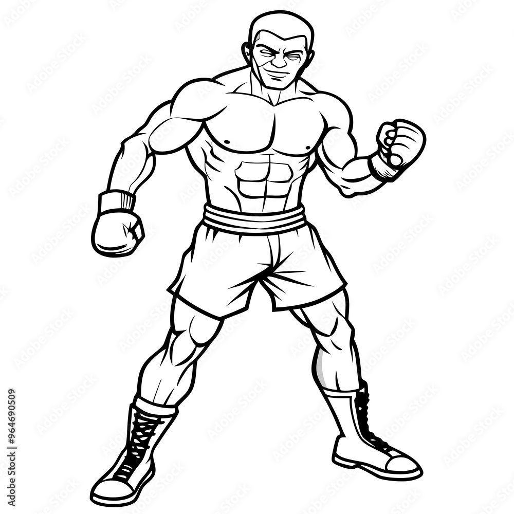 Boxer ready to fight on white background. Outline art. Boxer ready to fight on white background. Outline art.