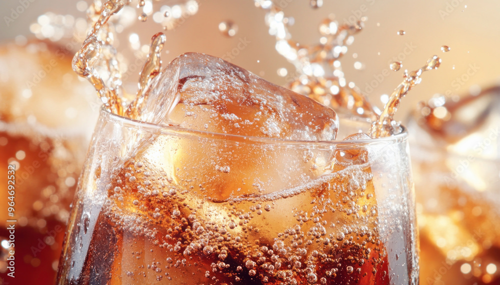 Ice cubes splashing into a glass of cola Ice cubes splashing into a glass of cola