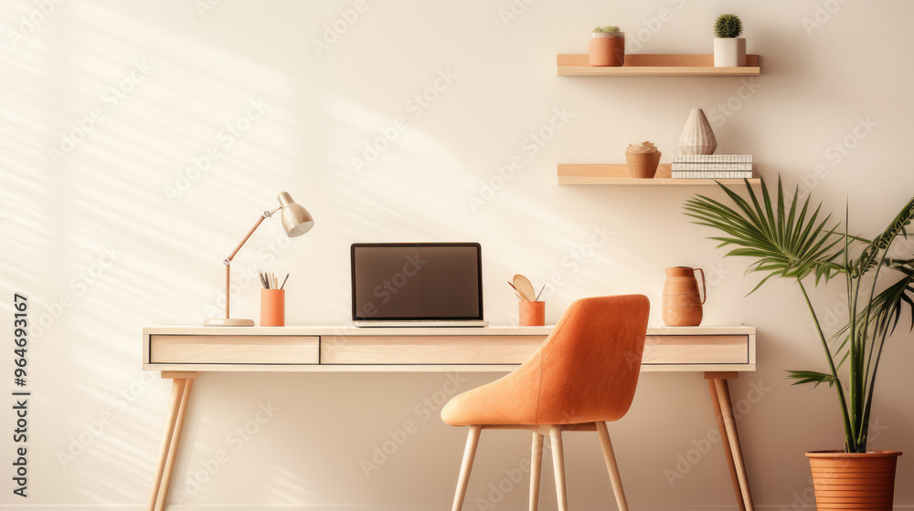 Fototapeta premium generated illustration of modern workspace concept: laptop computer with blank display screen.