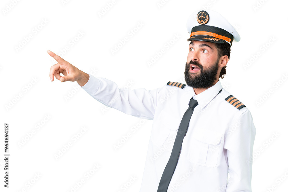 Airplane caucasian pilot man over isolated chroma key background pointing away Airplane caucasian pilot man over isolated chroma key background pointing away