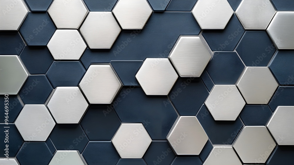 Abstract Hexagon Pattern Blue White Silver Texture Background Abstract Hexagon Pattern Blue White Silver Texture Background