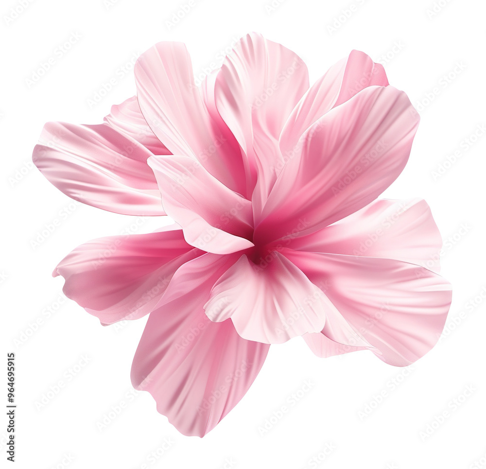 Fototapeta premium Elegant pink flower floating in the air, on transparent background. Cut out design element for beauty, festive themes. Blossom. Mothers or Women's Day.