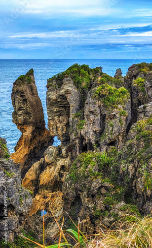 Pancake rocks an unusual geological formation of sedimentary rocks in New Zealands South Island photo