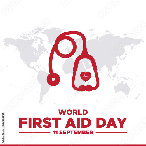 World First Aid Day,11 September, First aid social media template, stock illustration, vector file. World First Aid Day greeting card, banner, ads, post, poster design.