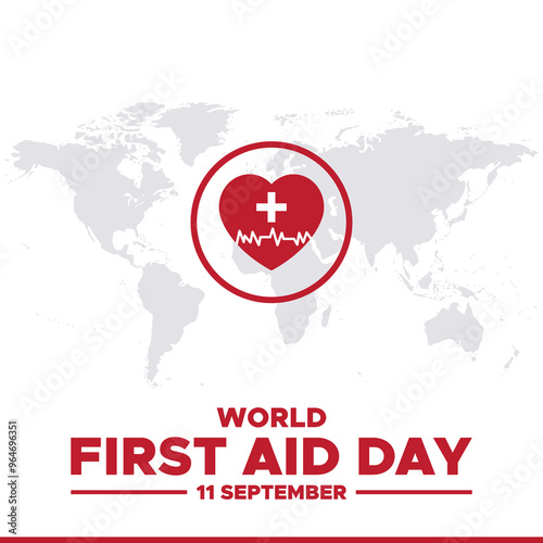 World First Aid Day,11 September, First aid social media template, stock illustration, vector file. World First Aid Day greeting card, banner, ads, post, poster design.