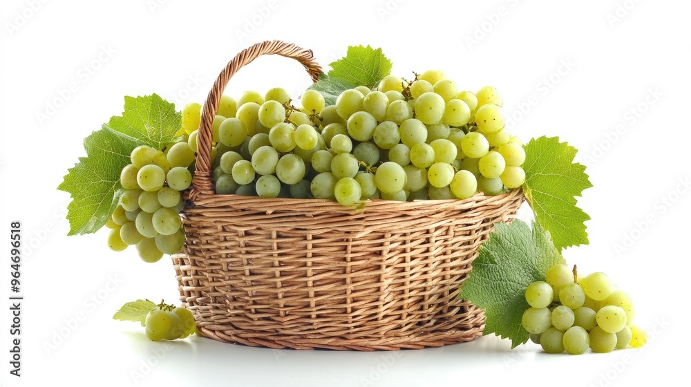 Fresh Green Grapes in a Wicker Basket with Lush Leaves - Delicious Fruit, Natural Goodness, Healthy Snack, Summer Harvest, Fresh Green Grapes in a Wicker Basket with Lush Leaves - Delicious Fruit, Natural Goodness, Healthy Snack, Summer Harvest,