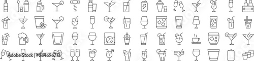 Coffee, Champaign, Wine, Cocktail, Soft Drink Related Line Icon Collection. Editable Stroke. Perfect for Infographics, Articles, Books, Flyers, Banners
