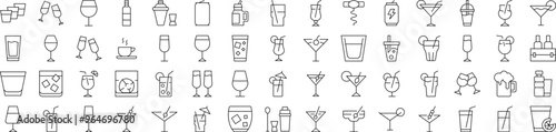 Coffee, Champaign, Wine, Cocktail, Soft Drink Outline Icon Collection. Editable Stroke. Perfect for Infographics, Articles, Books, Flyers, Banners