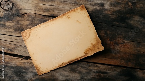 Vintage Blank Paper on Wooden Table photo