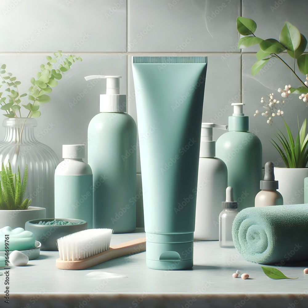 Mock up for set of cosmetic products and blank tube on a table, cosmetic product mockups for neutral and minimalist packaging. Mock up for set of cosmetic products and blank tube on a table, cosmetic product mockups for neutral and minimalist packaging.