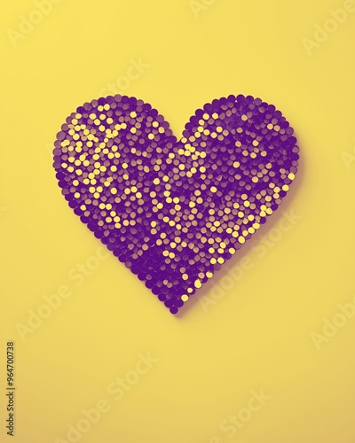 sequin heart Valentine’s Day yellow purple gift, glitter sparkling sparkle love disco love is love with copy space